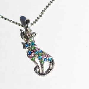 (Free for 3 purchases) Rhinestone Cat Necklace